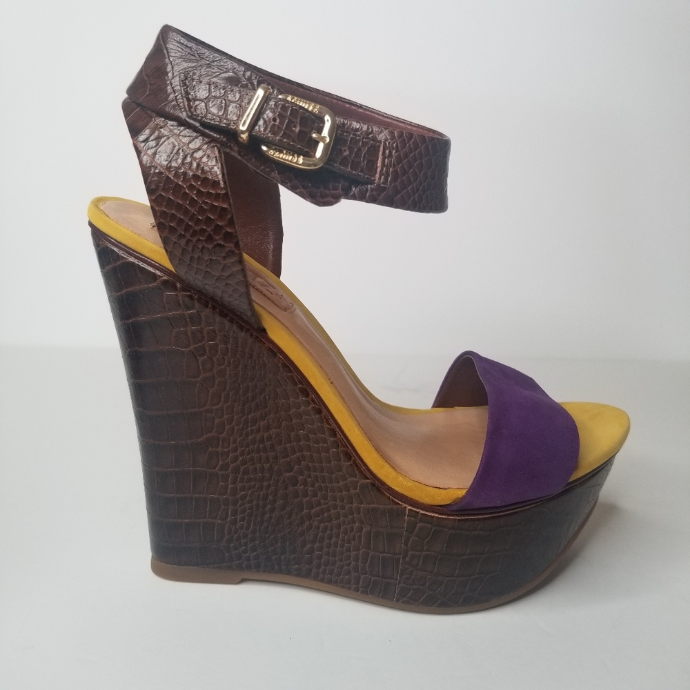 SCHUTZ Casey Croc and Suede Platform Wedge